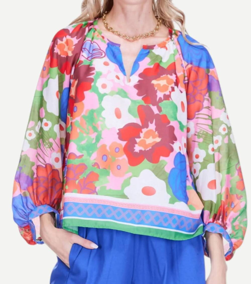 NEW JOY JOY peasant bishop sleeve top in petal pop